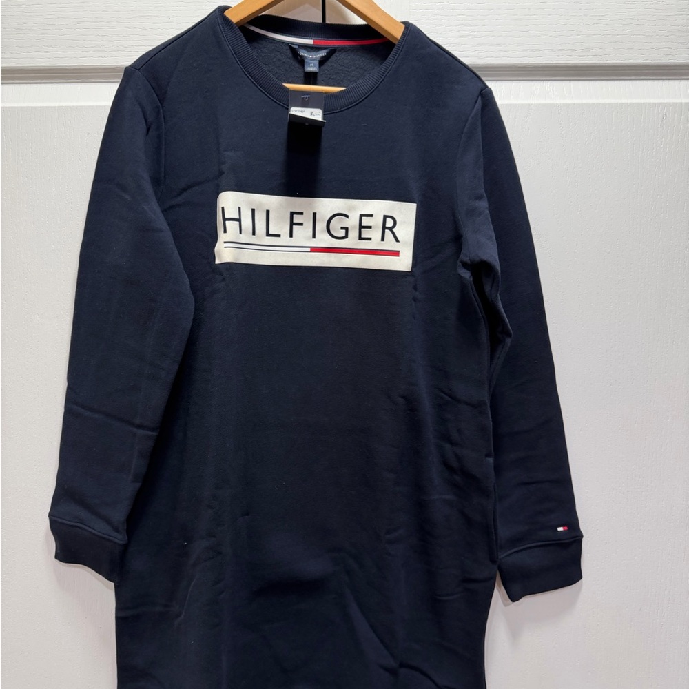 Tommy Hilfiger Navy Logo Sweatshirt Dress with Chest Panel size M new dress